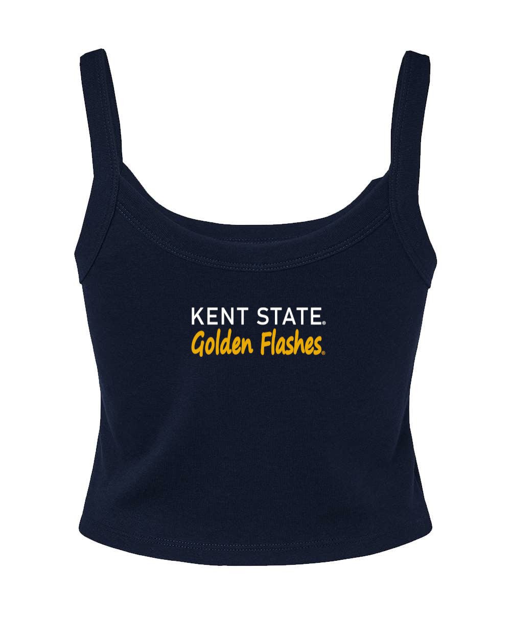 Kent State Golden Flashes Navy Strap Tank featuring navy blue fabric with white and gold text reading "Kent State Golden Flashes," a sleeveless casual top perfect for Kent State apparel fans.