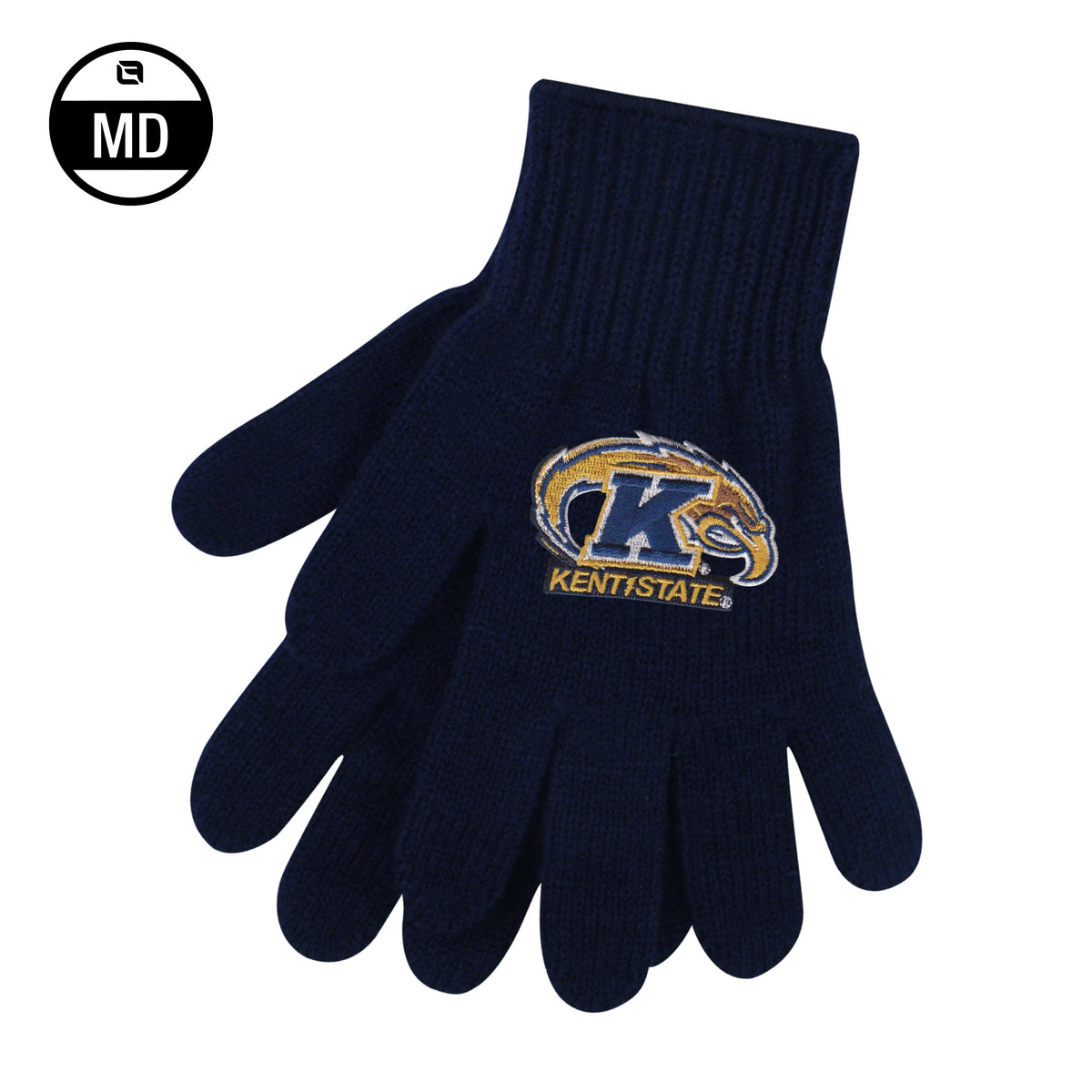 Tailgate Glove Size Medium in navy blue with Kent State Golden Flashes logo and lightning bolt detail, designed for comfortable college apparel and winter wear.