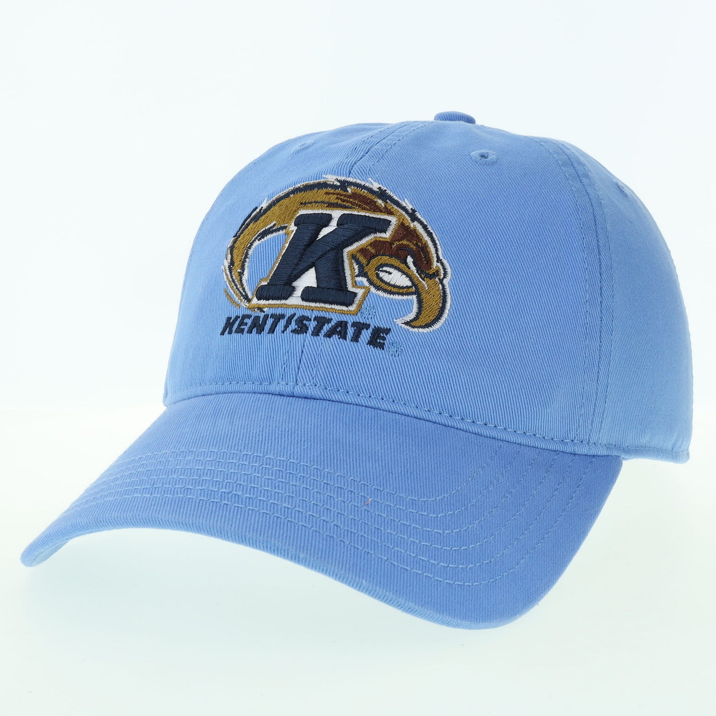 Light blue baseball cap featuring the Kent State Primary Logo Power Blue embroidered on the front, representing Kent State University apparel and golden flashes team spirit.