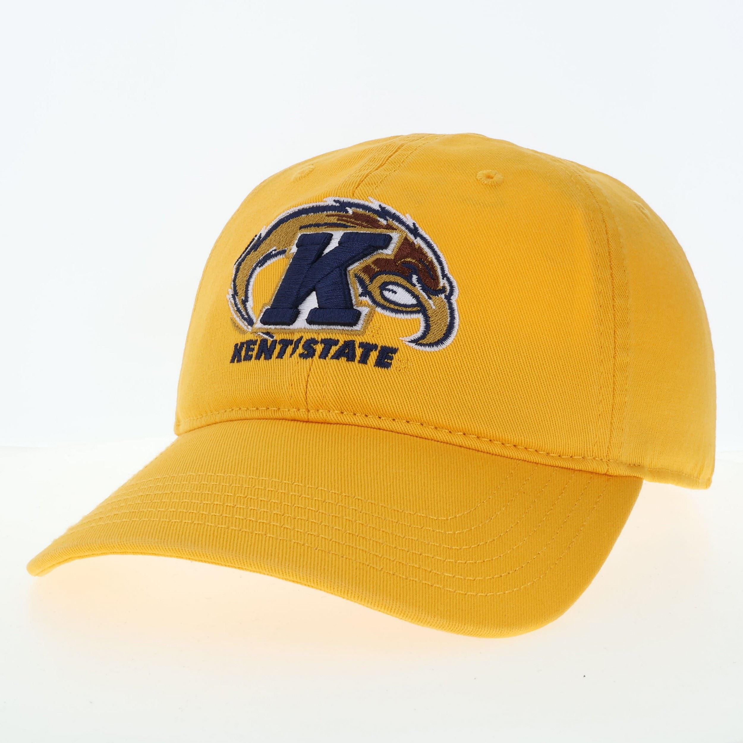 Kent State Primary Logo Gold Hat in bright gold featuring an embroidered Kent State logo with a large K and Golden Flashes design, a classic adjustable baseball cap style.