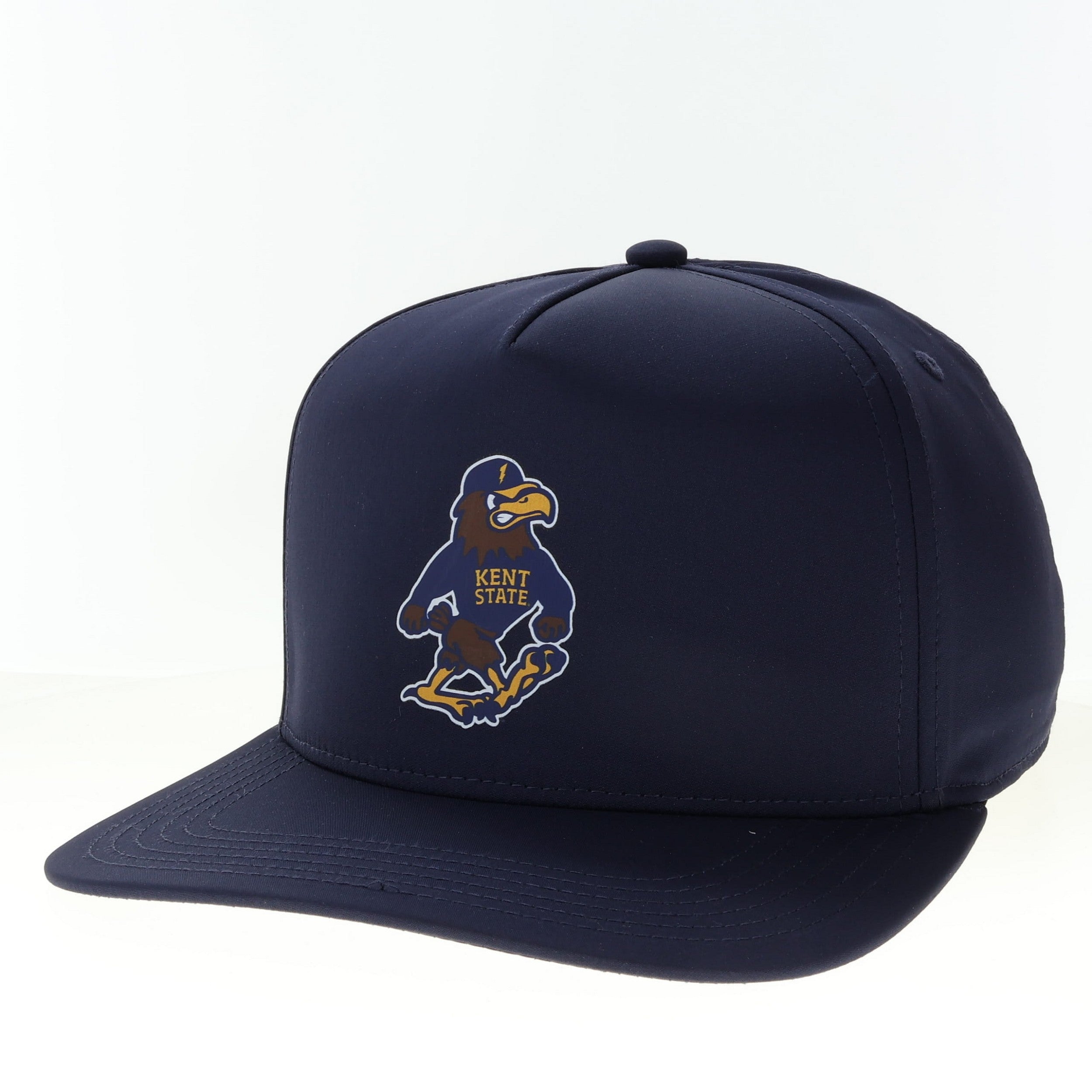 Kent State Navy Caddy W/Full Color Fearless Flash Champ Mascot featuring a structured navy cap with an embroidered golden yellow and brown Fearless Flash mascot logo and Kent State text on the front.