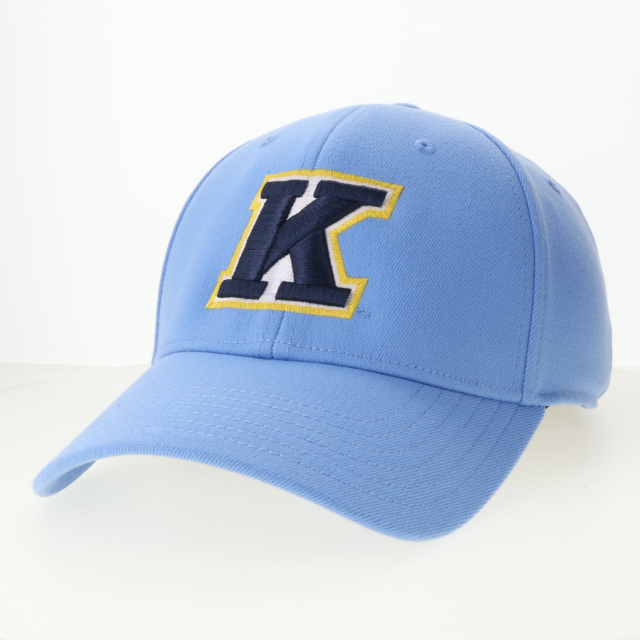 Kent State Power Blue 717X With K Logo cap in power blue color featuring a bold K emblem outlined in yellow, perfect for displaying Kent State University pride.
