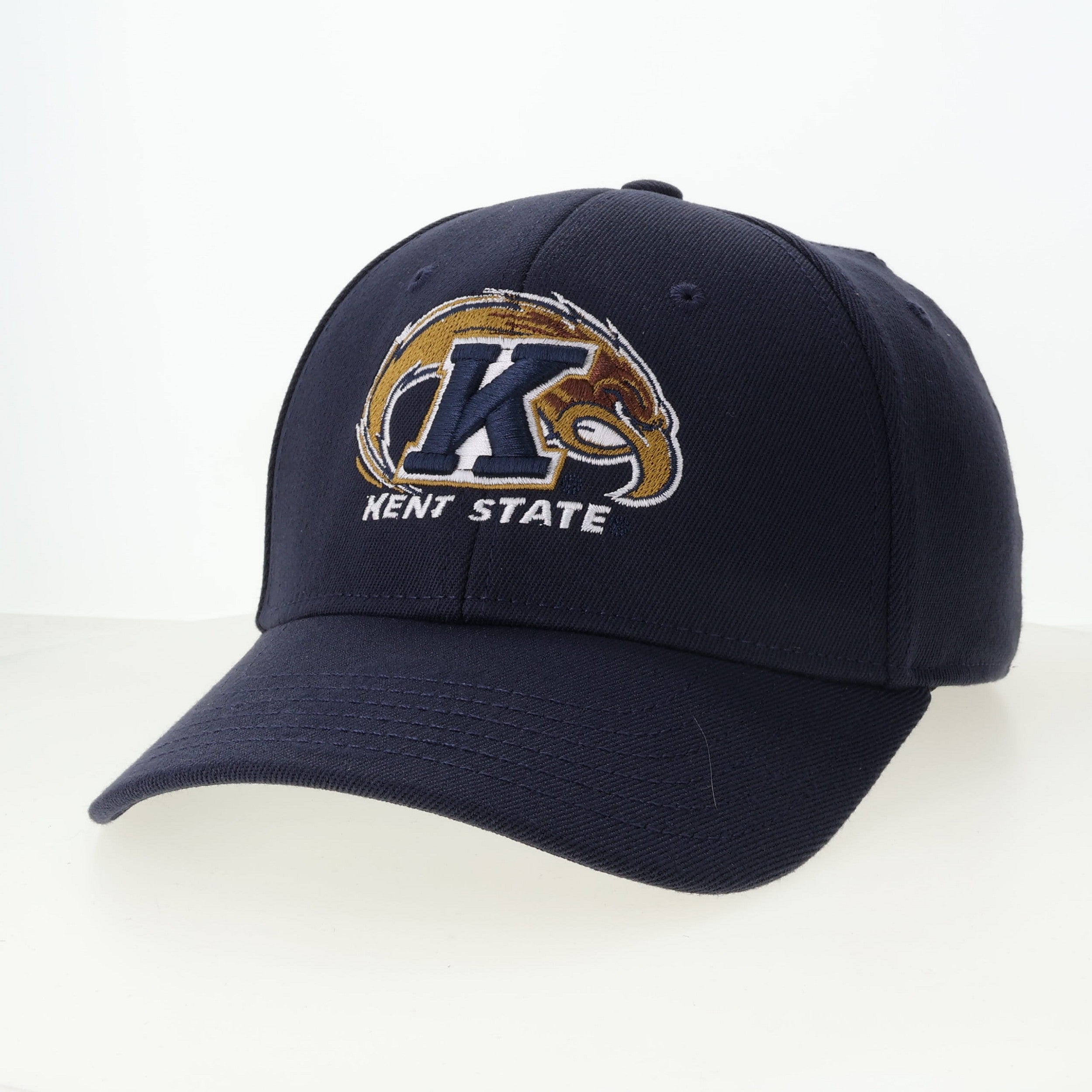 Kent State Navy 717X With Eagle Logo hat featuring a navy blue fabric with an embroidered gold and white eagle emblem and "Kent State" text on the front.
