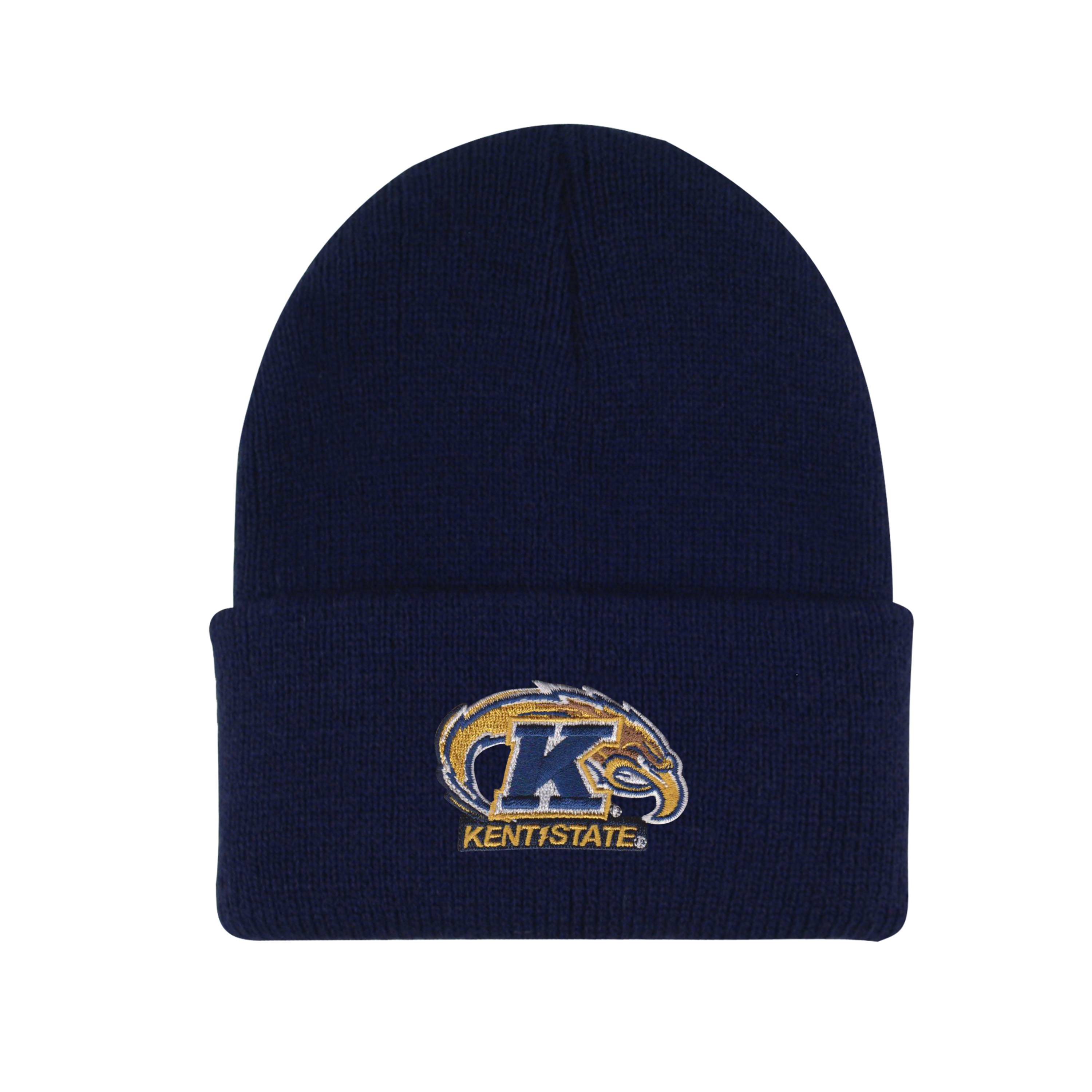 North Pole Junior-Youth Beanie in navy blue featuring an embroidered Kent State Golden Flashes logo, perfect for kids supporting Kent State University apparel.