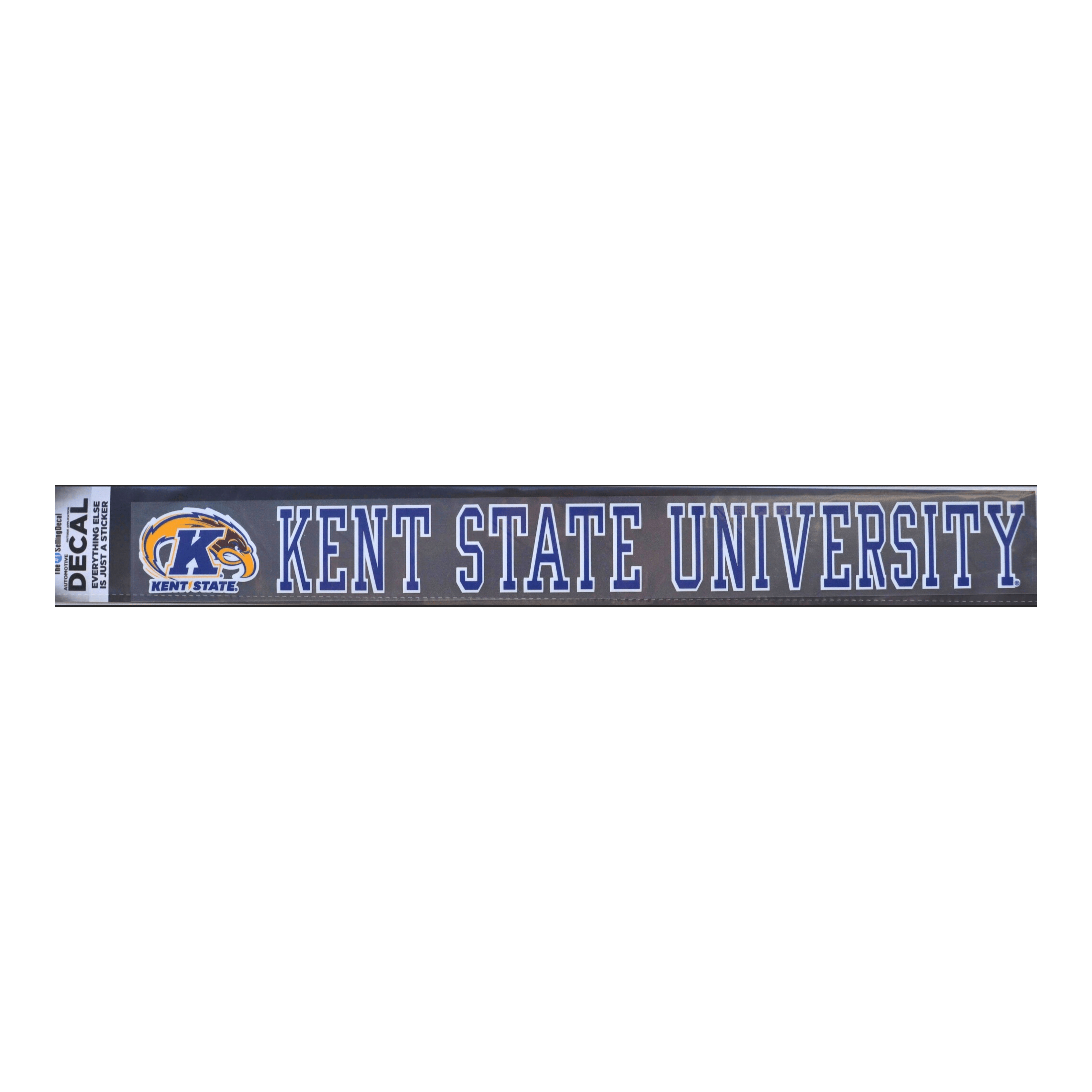 Kent State University Long Decal featuring blue background with white block letters and the Kent State Golden Flashes logo, ideal for fans and supporters.