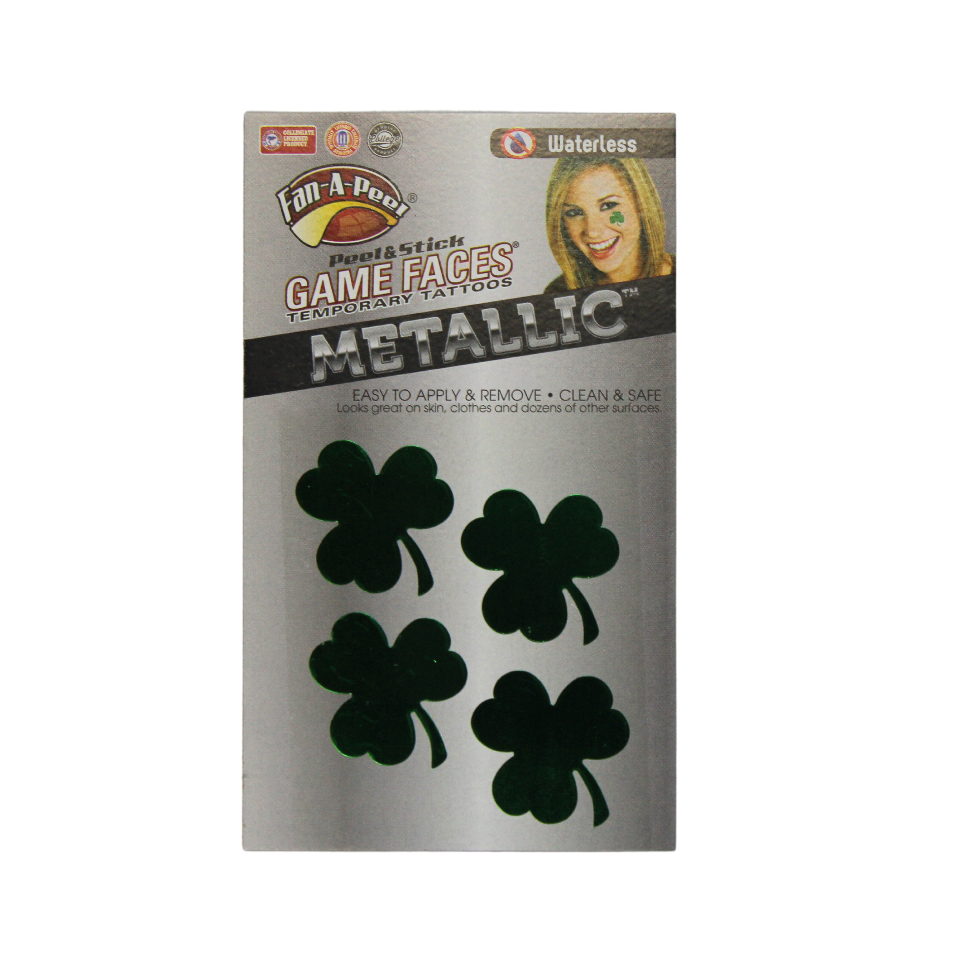 Metallic Shamrock Game Face Tattoo