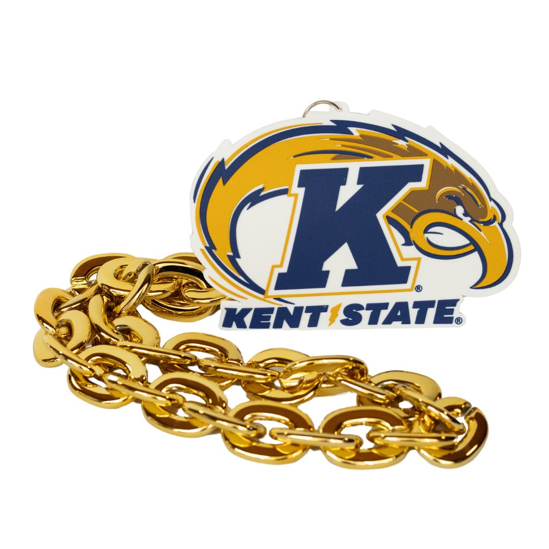 Kent State Fan Chain featuring a gold metallic link chain and a large emblem with the Kent State University logo and Golden Flashes mascot.
