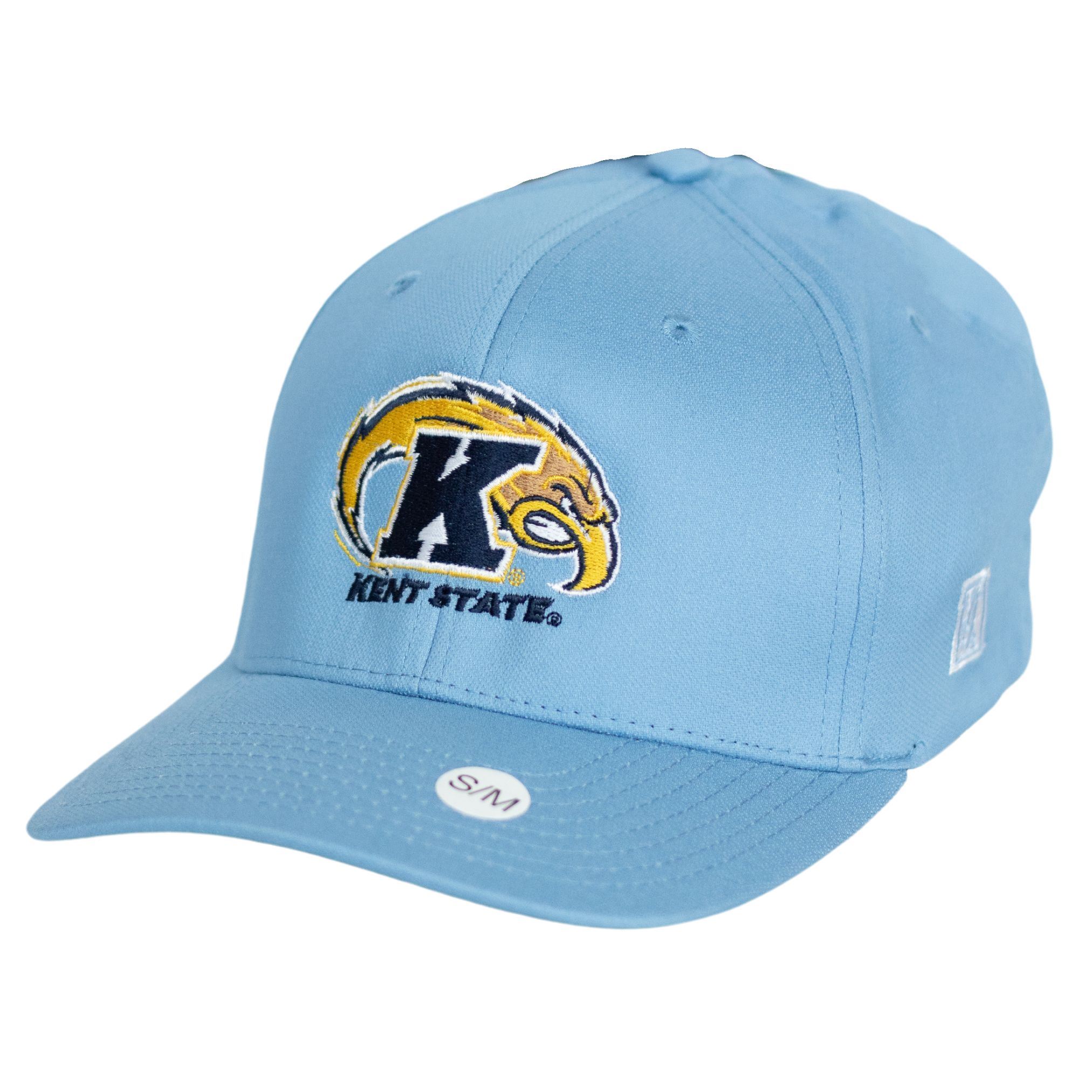 Light blue Kent State Eagle Logo Flexfit Hat featuring an embroidered eagle head with a large K and Kent State text on front, with a structured curved brim.
