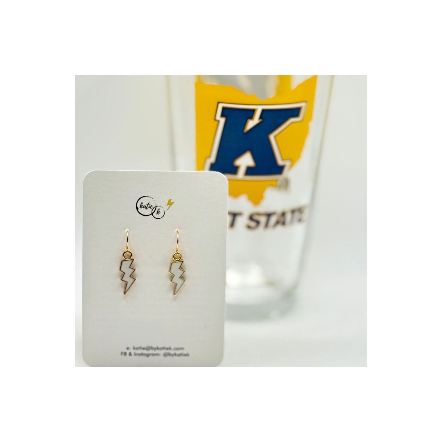 White Enamel Lightning Bolt Charm Earrings