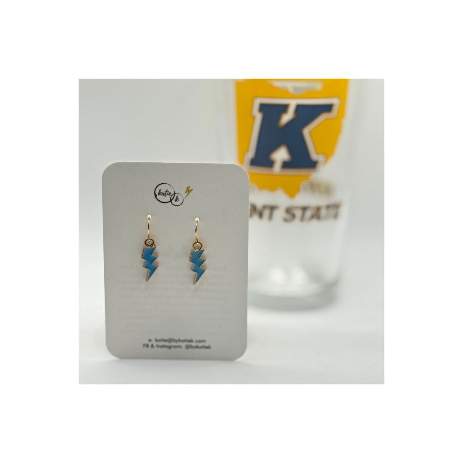 Light Blue Enamel Lightning Bolt Charm Earrings