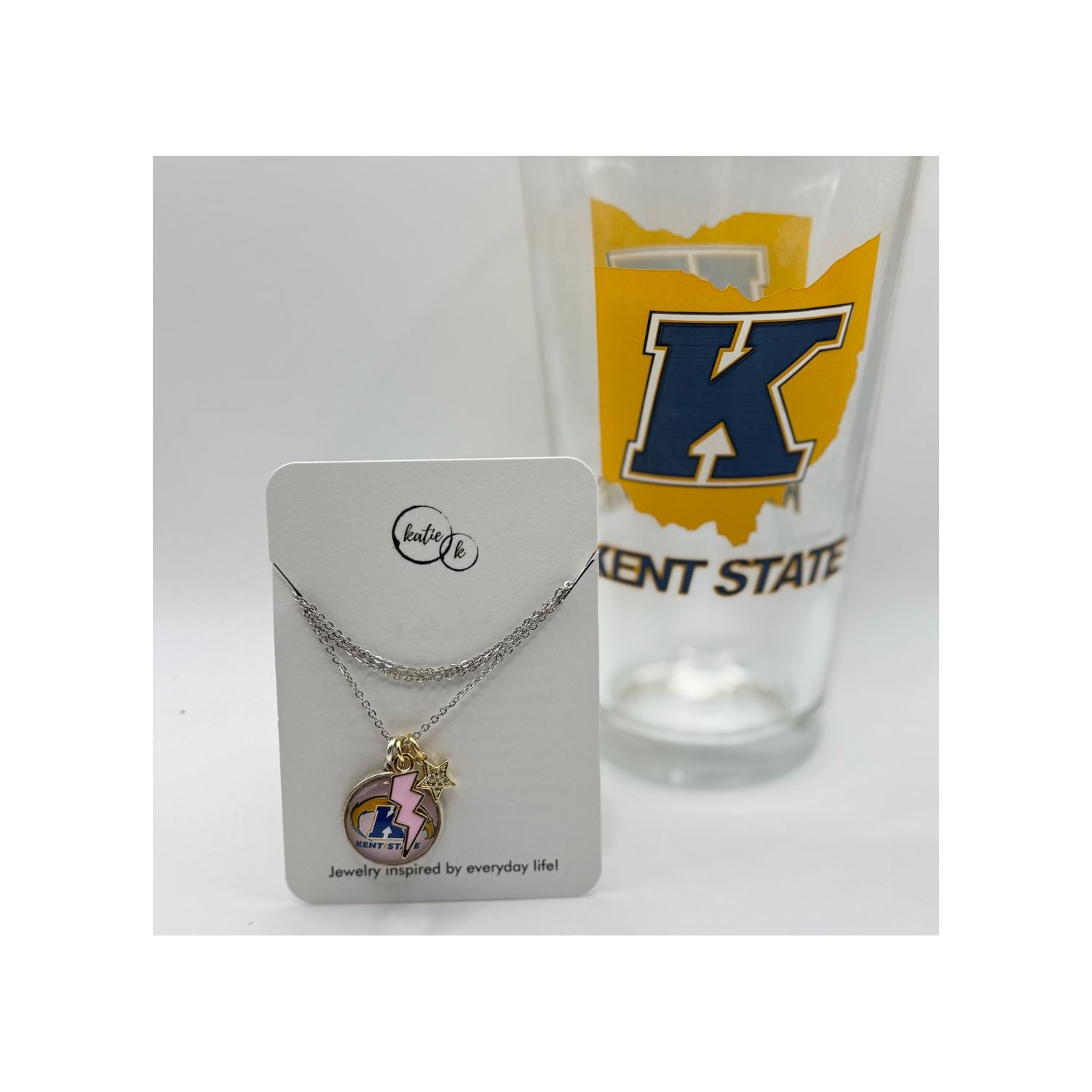 Kent State Light Pink Athletic Logo Eagle With Star And Pink Flash Necklace