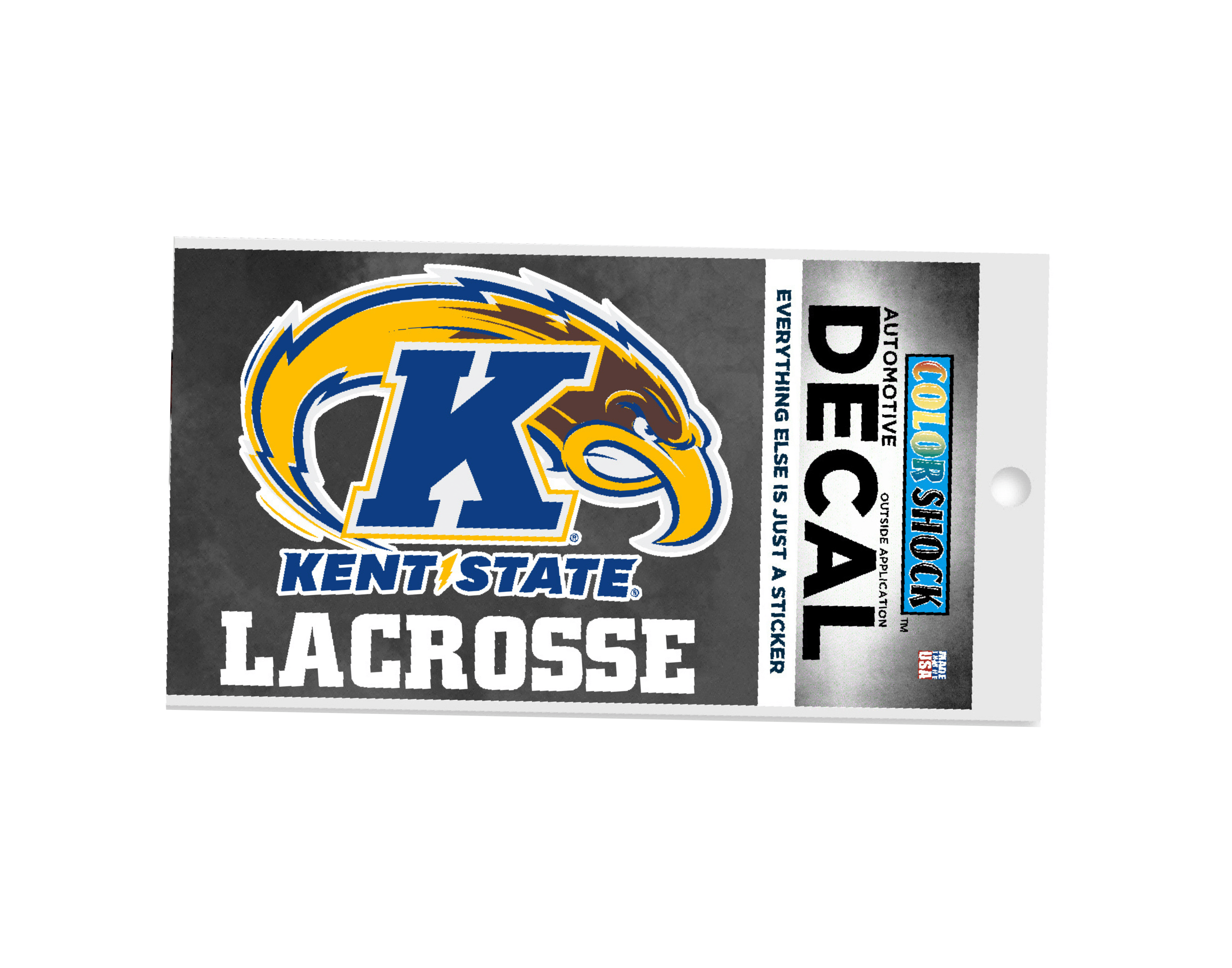 Kent State Lacrosse Decal featuring the Kent State Golden Flashes logo in blue and gold, designed for fans of Kent State University sports teams and lacrosse enthusiasts.