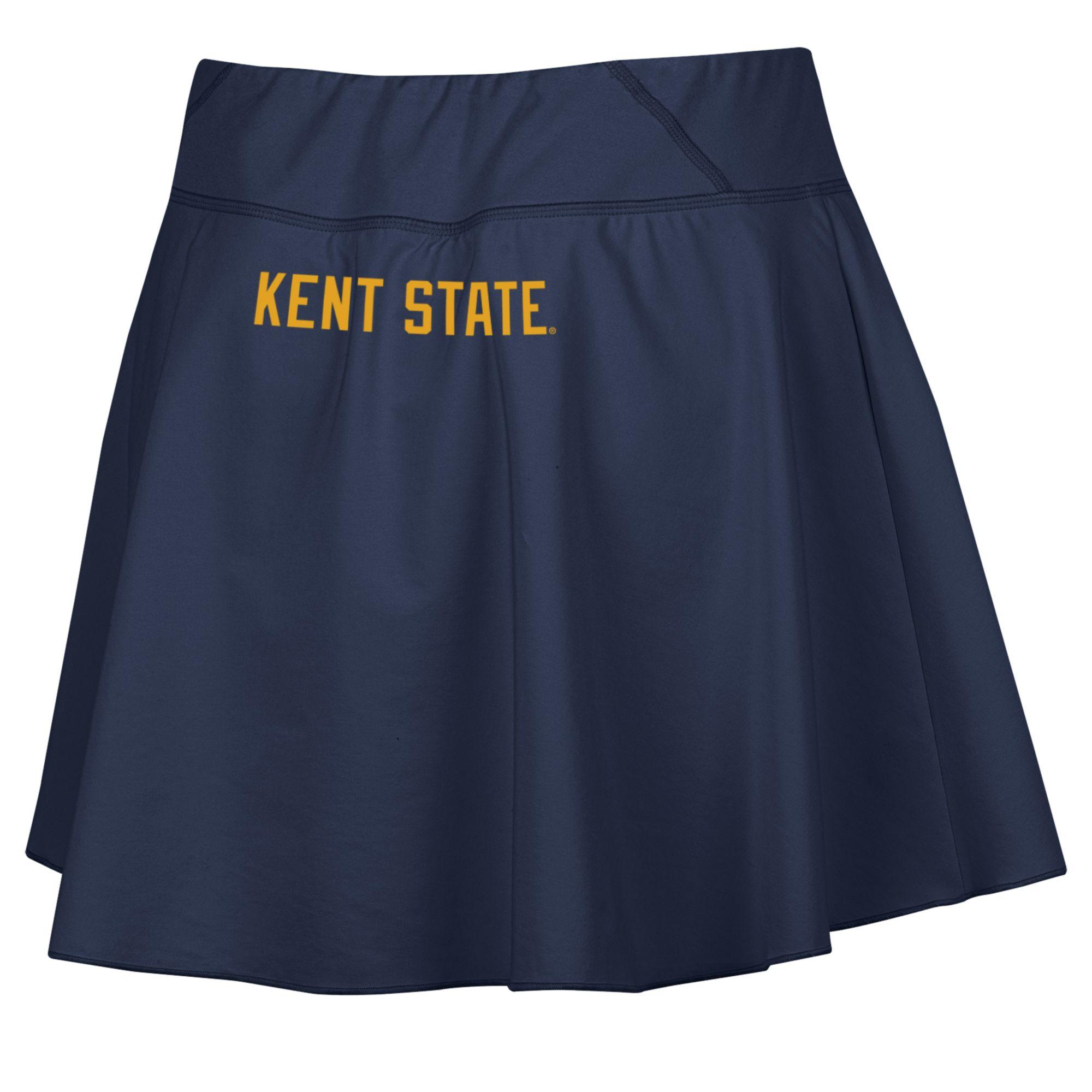 Navy blue athletic skirt featuring "Kent State" text in gold, designed as part of the Champion Skirt collection for Kent State apparel.