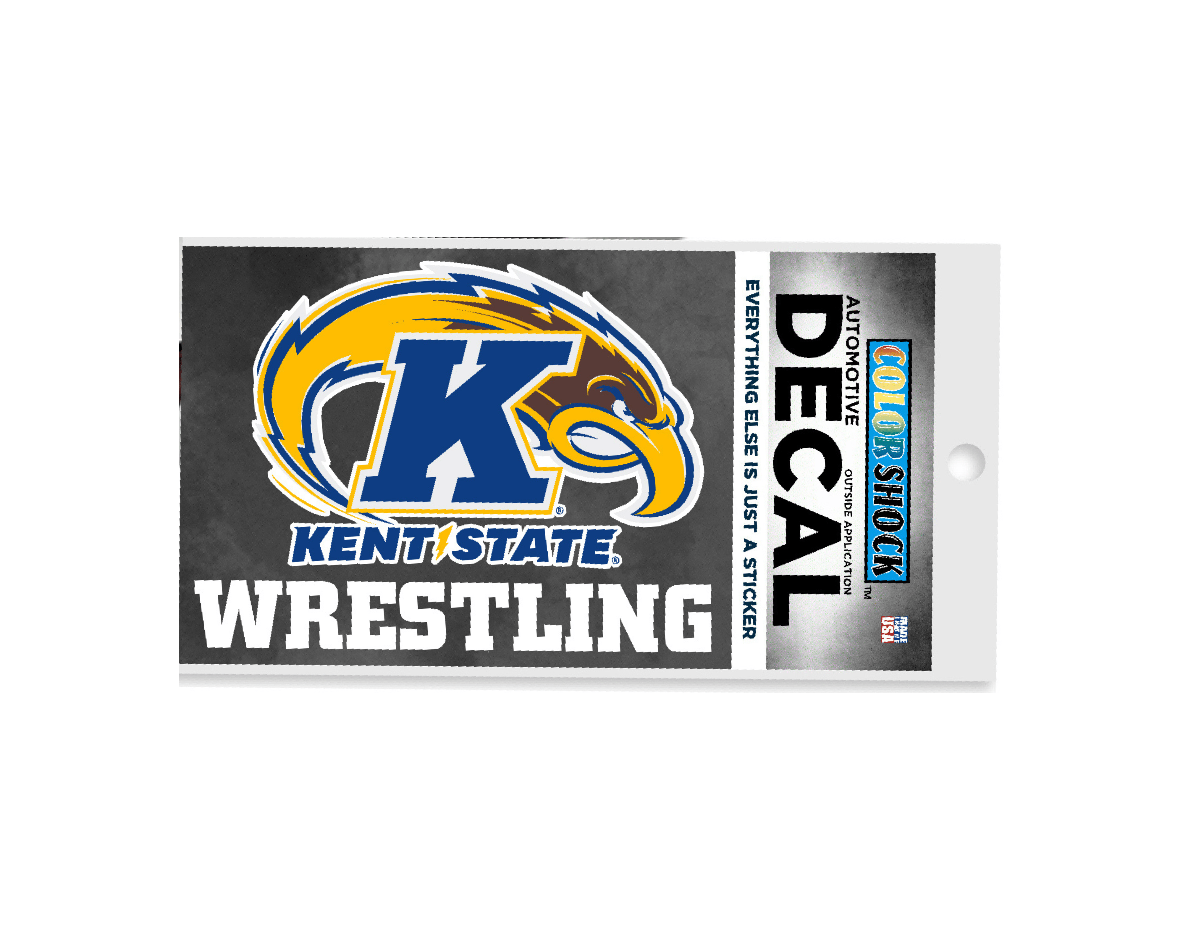 Kent State Wrestling Decal featuring the Kent State logo with a golden eagle and blue "K" above the word "Wrestling" on a black background.