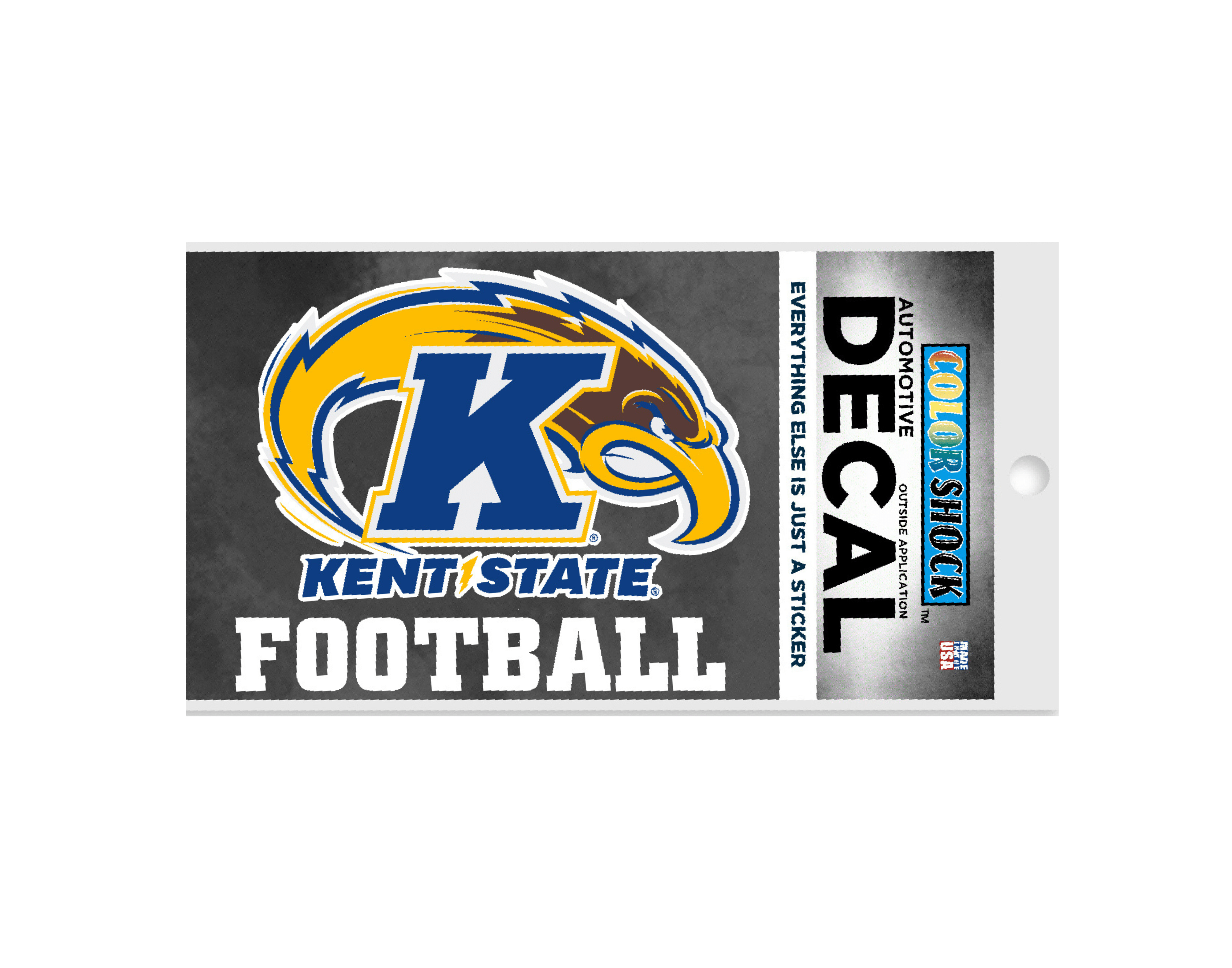 Kent State Football Decal featuring the Kent State Golden Flashes logo in blue and yellow with bold text on a dark background, perfect for showing team pride.