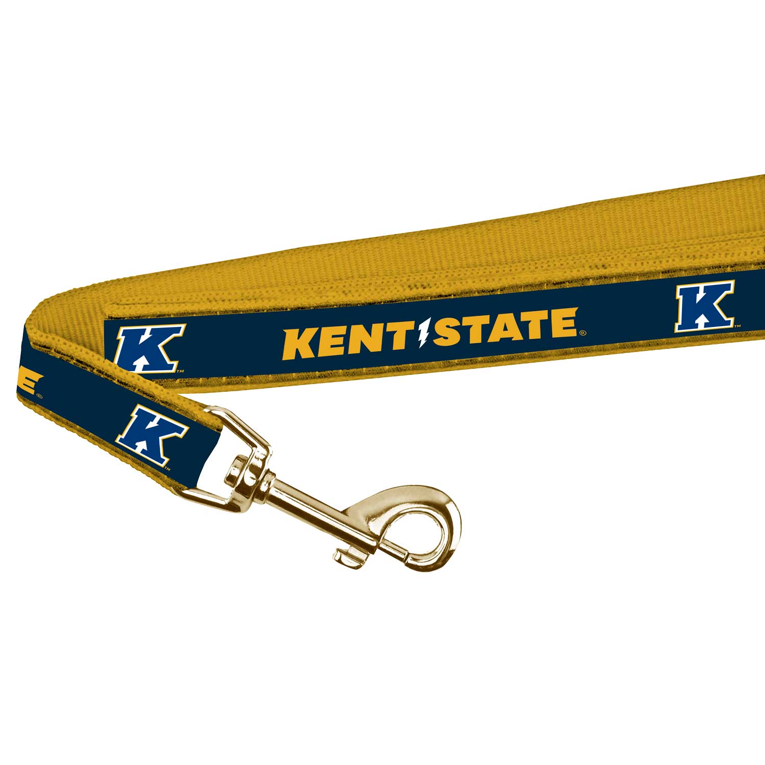 Pet Leash featuring Kent State colors and logos, made with durable fabric and a metal clasp for secure pet walking.