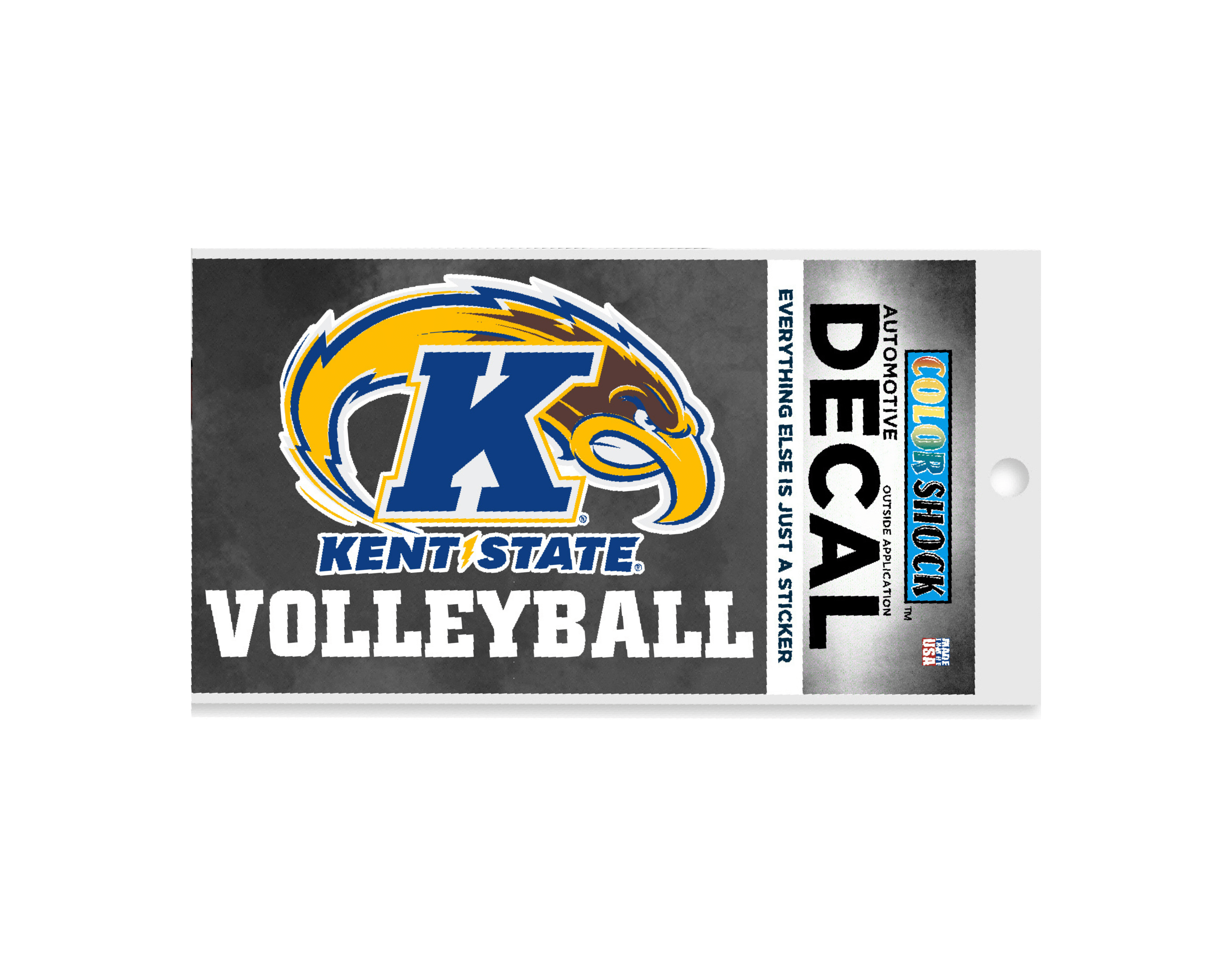 Kent State Volleyball Decal featuring the Kent State Golden Flashes logo in blue and gold with a fierce golden eagle, ideal for Kent State University fans and apparel.