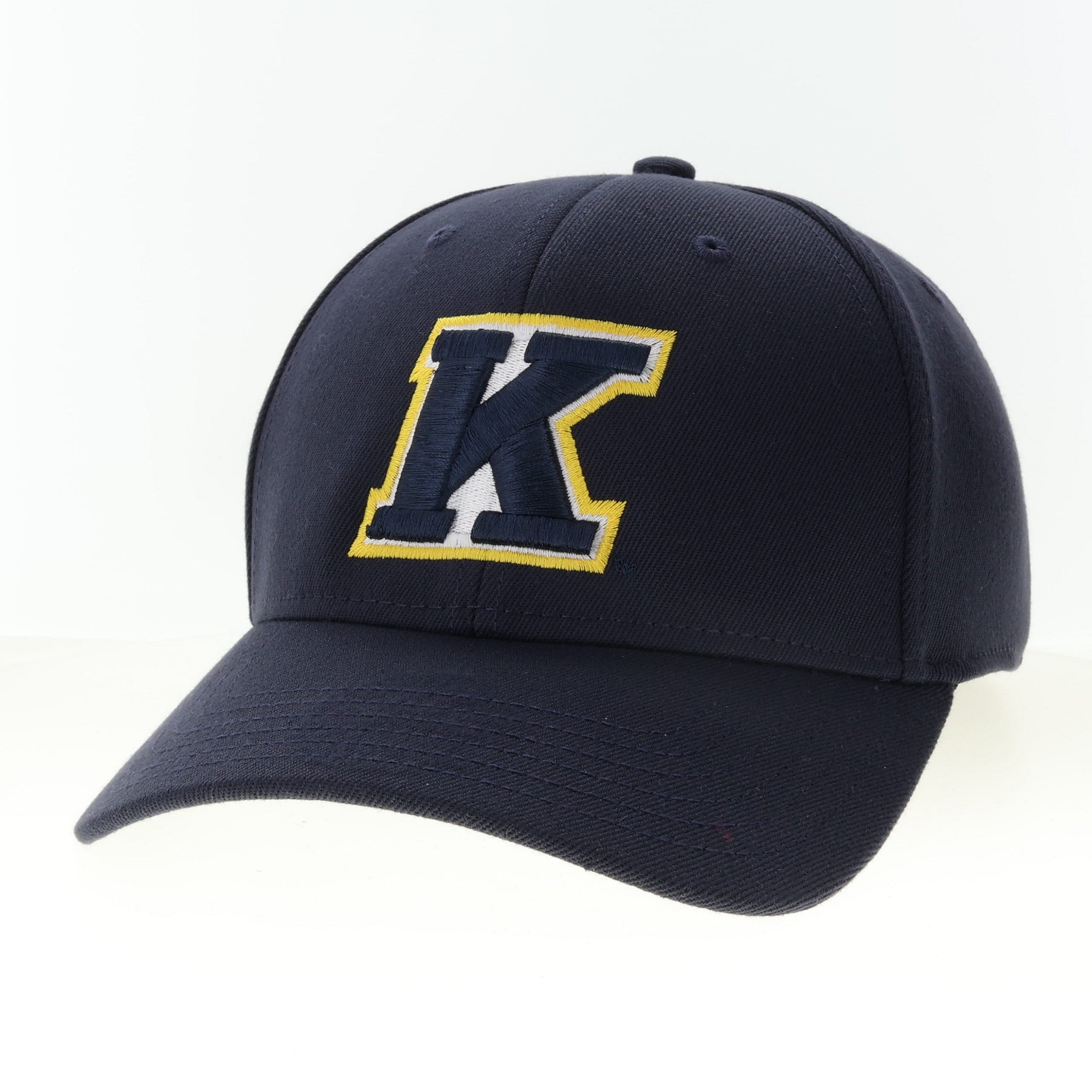 Kent State Navy 717X with K Logo navy blue cap featuring a large embroidered K outlined in yellow and white, perfect for Kent State apparel fans.