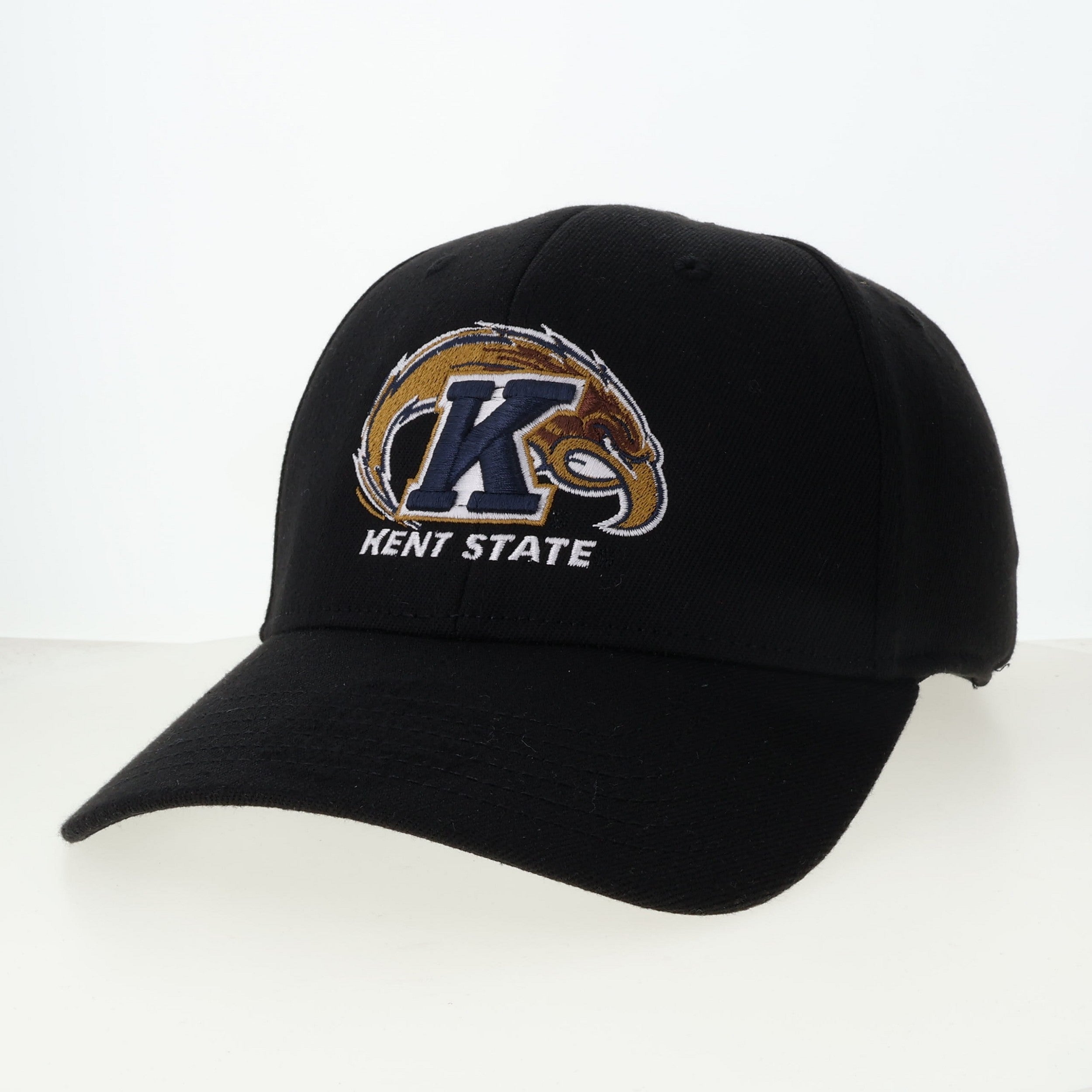 Kent State Black 717X With Eagle Logo cap featuring a black design with embroidered Kent State eagle and lettering, perfect for Kent State apparel fans.
