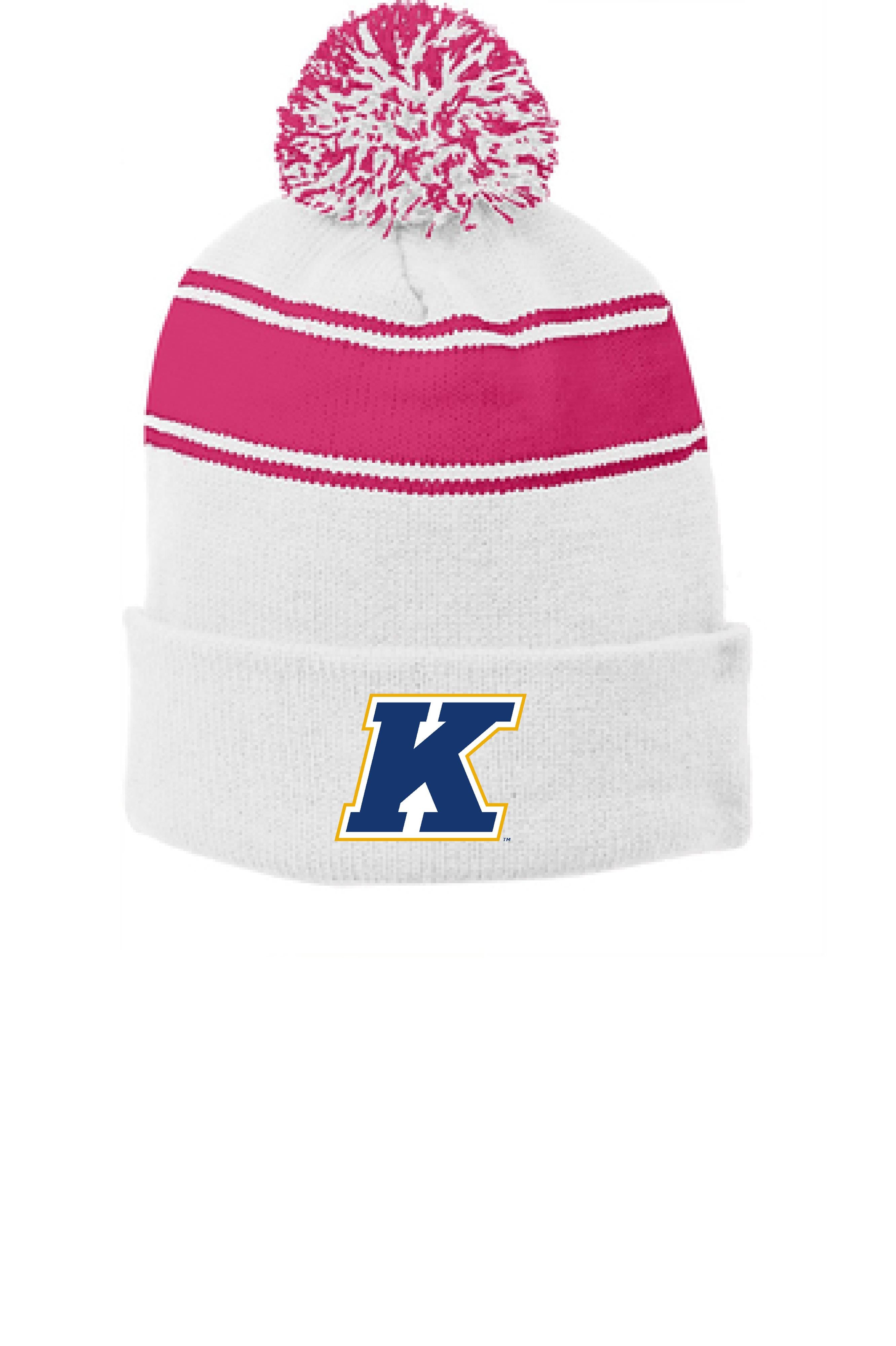 K Logo White & Pink Pom Beanie