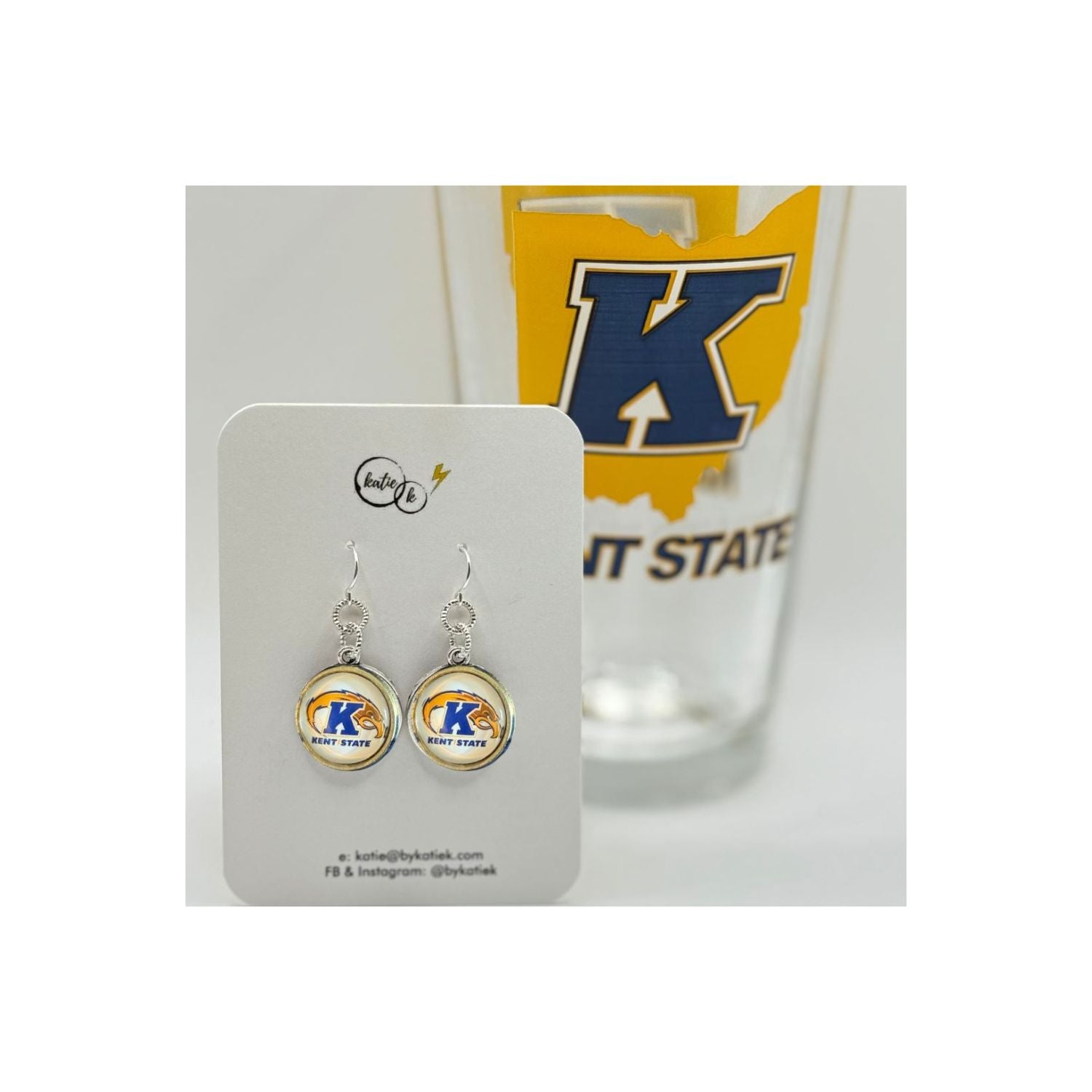 White Kent State Athletic Logo Earrings