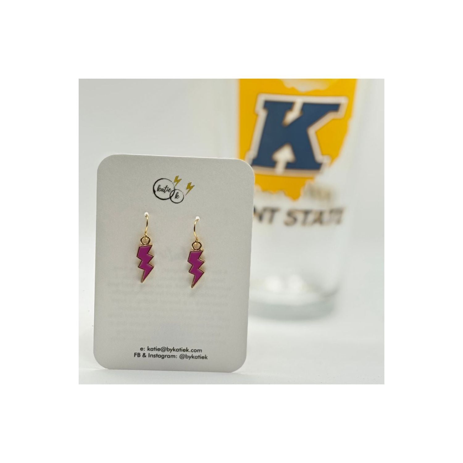Hot Pink Enamel Lightning Bolt Charm Earrings