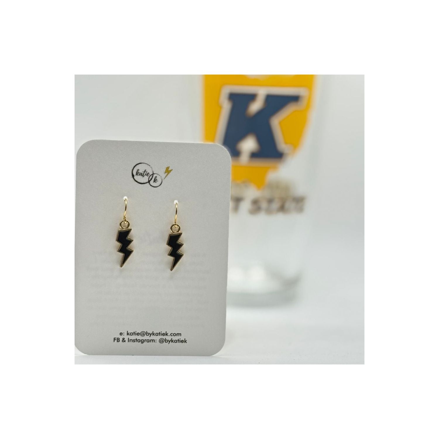 Black Enamel Lightning Bolt Charm Earrings