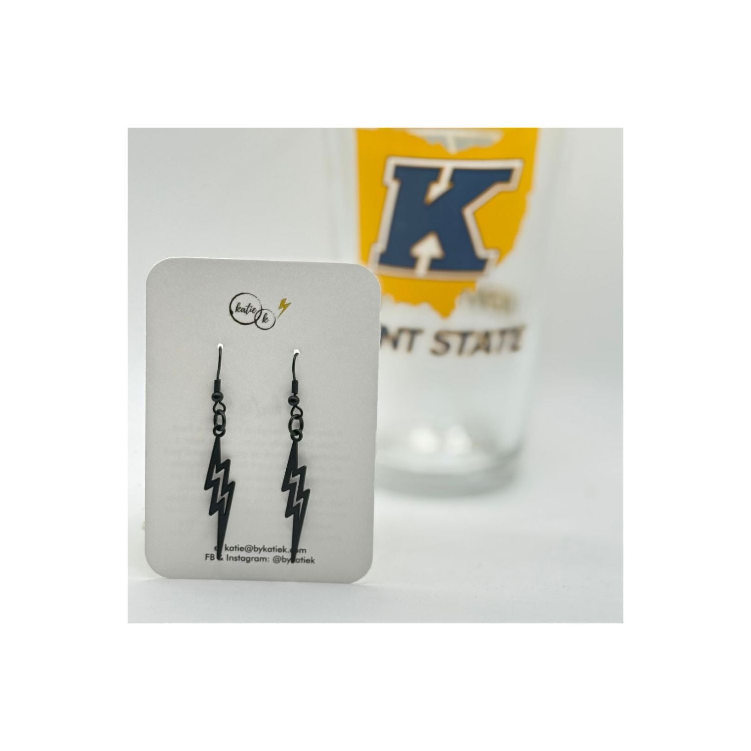Large Black Laser Cut Lightning Bolt Earrings
