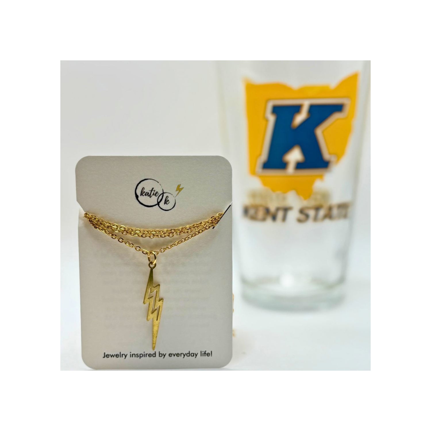 Large Gold Laser Cut Lightning Bolt Necklace