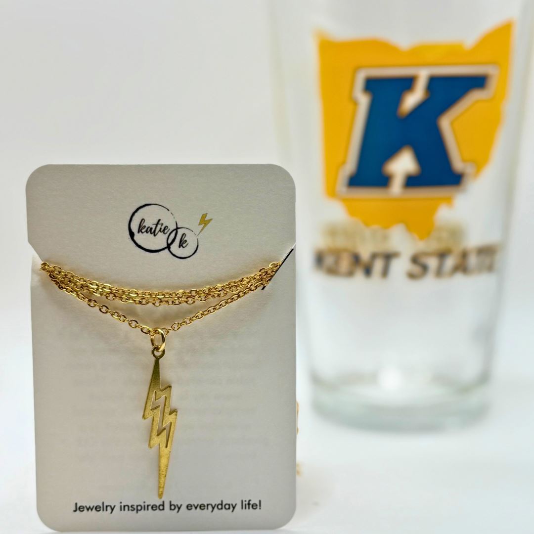 Large Gold Laser Cut Lightning Bolt Necklace